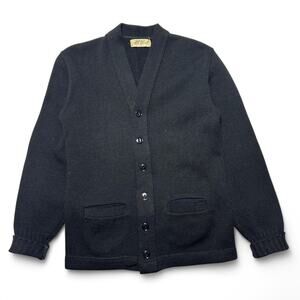 All Wool Vintage 40s Black Knit Cardigan Sweater Varsity Sportswear Blank XS